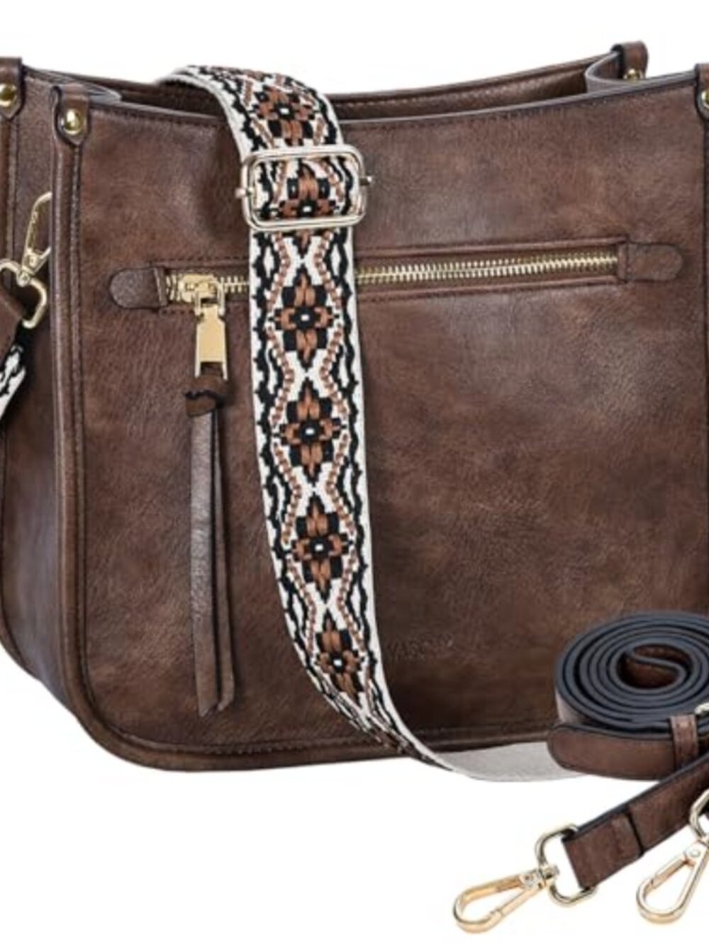 Vegan Leather Hobo Crossbody Bag with Guitar Strap Adjustable Shoulder Purse